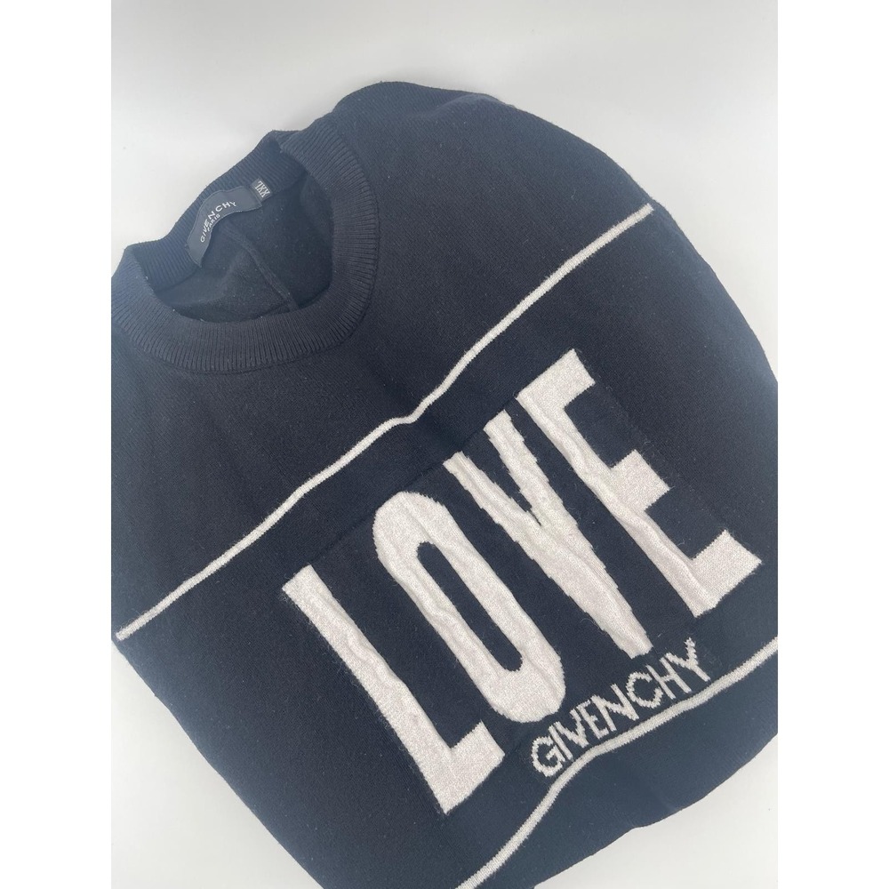 Givenchy Paris Sweater Women 2XL Black Love Logo Knit Crewneck Designer - Picture 6 of 9